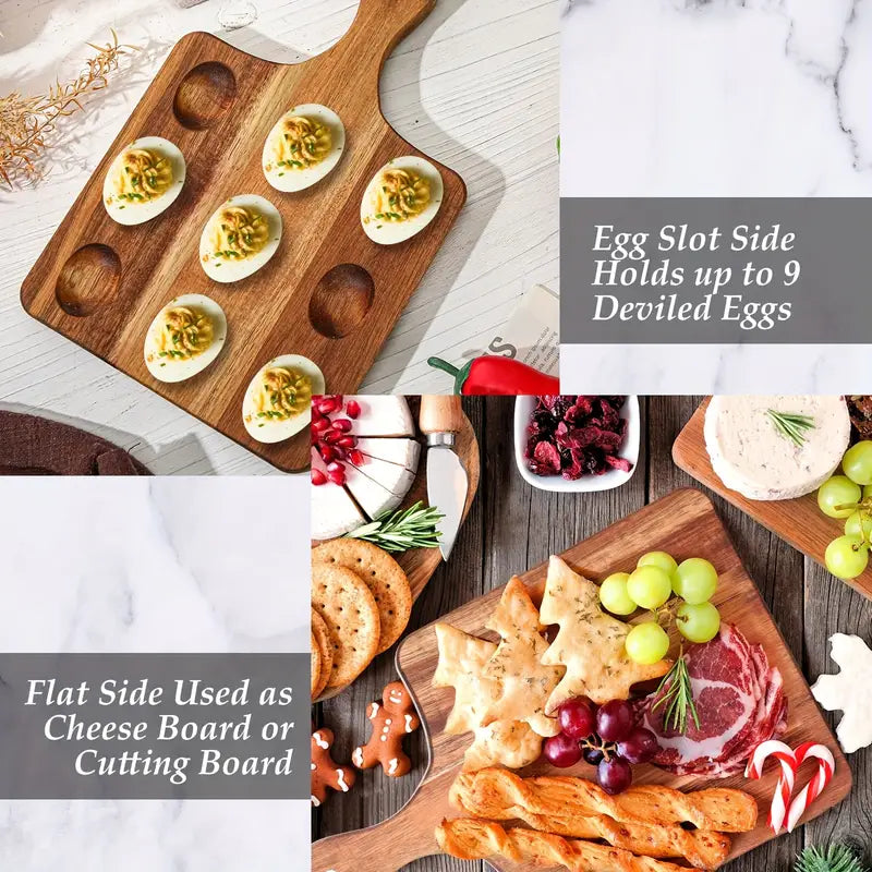 9-Egg Reversible Wooden Egg Platter