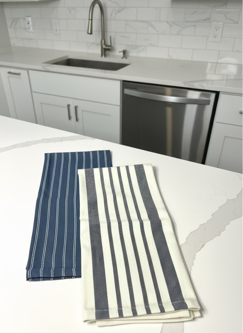 Navy and Cream Dish Towels, set of 2