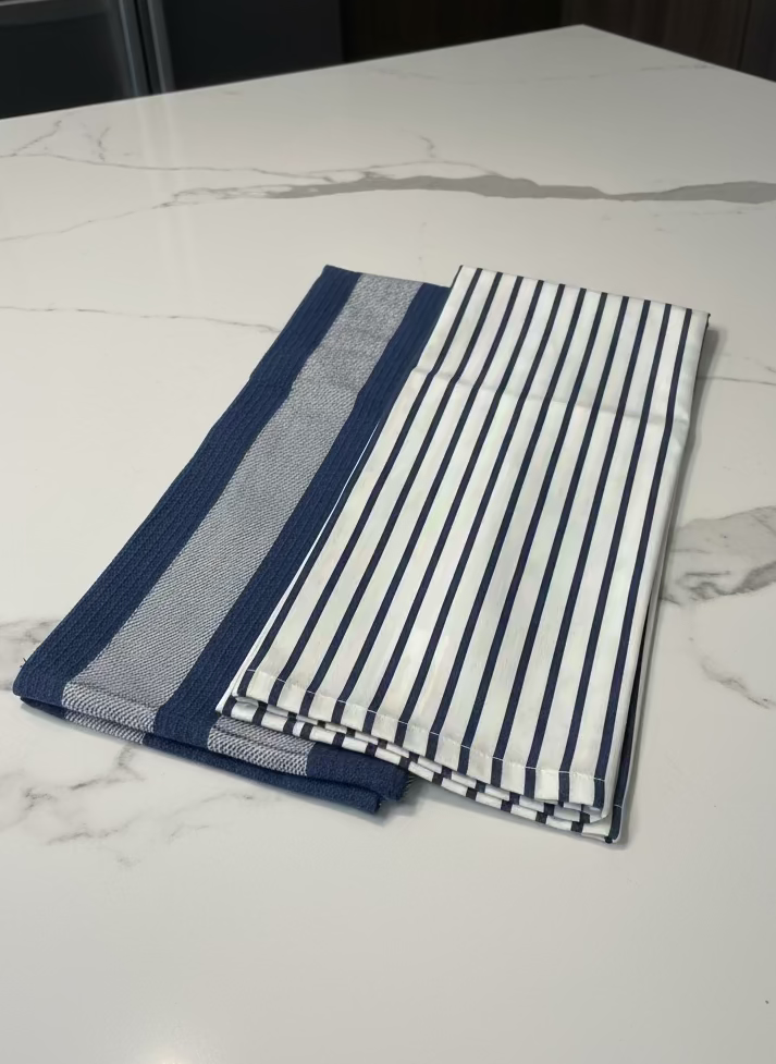 Navy and White Kitchen Towels, set of 2
