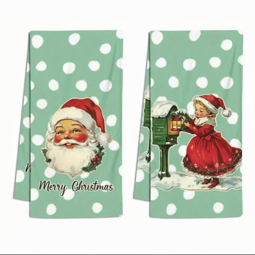 Red and Seafoam Christmas Kitchen Towels, Sets of 2