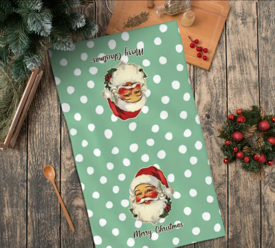 Red and Seafoam Christmas Kitchen Towels, Sets of 2