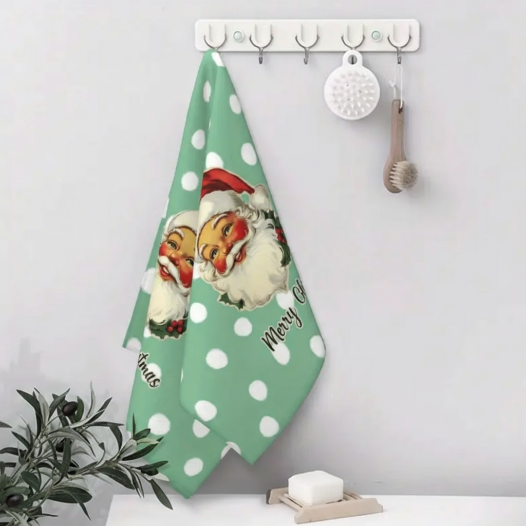 Red and Seafoam Christmas Kitchen Towels, Sets of 2