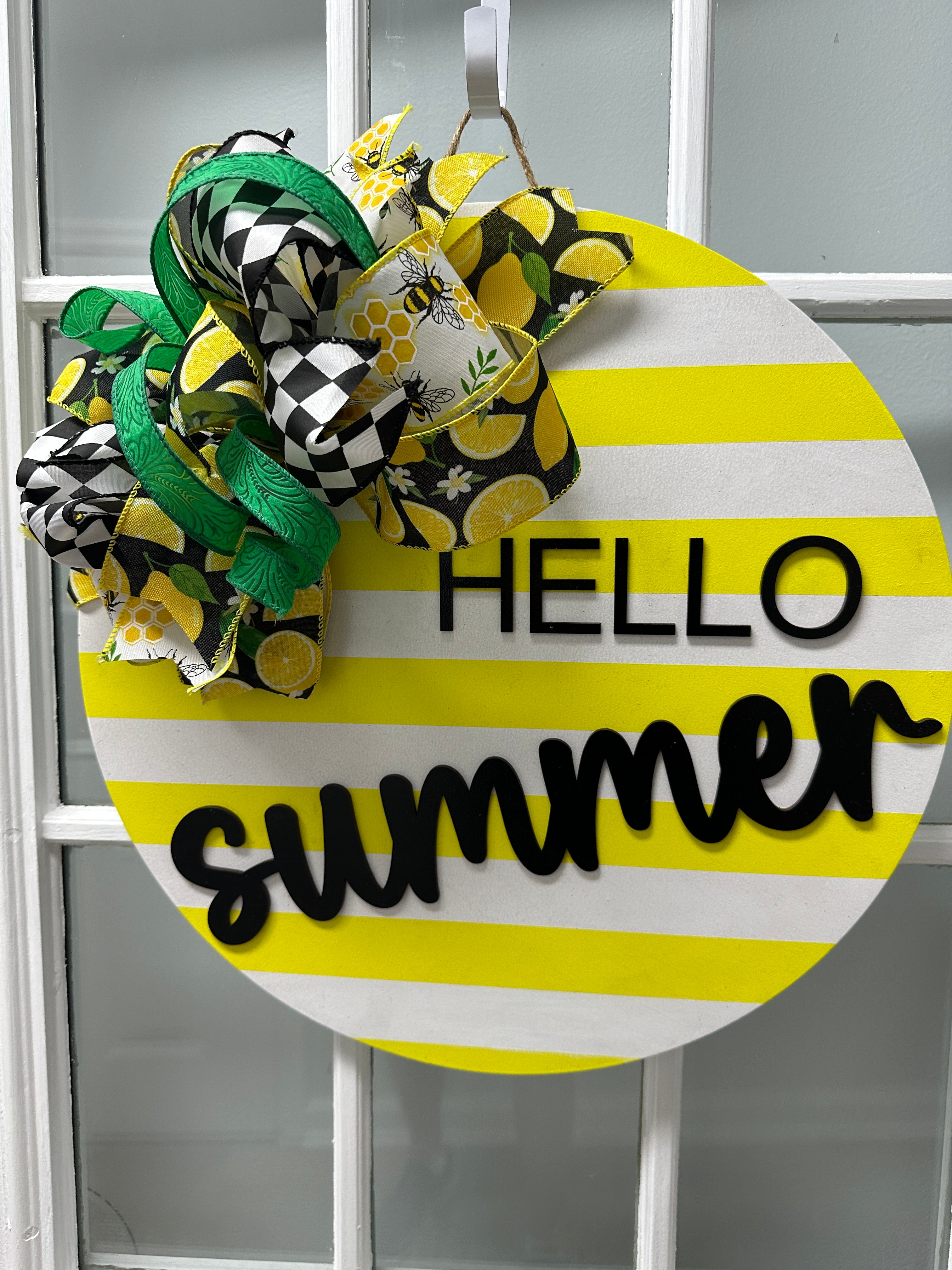 Hello Summer (Yellow & White Stripe) Doorhanger
