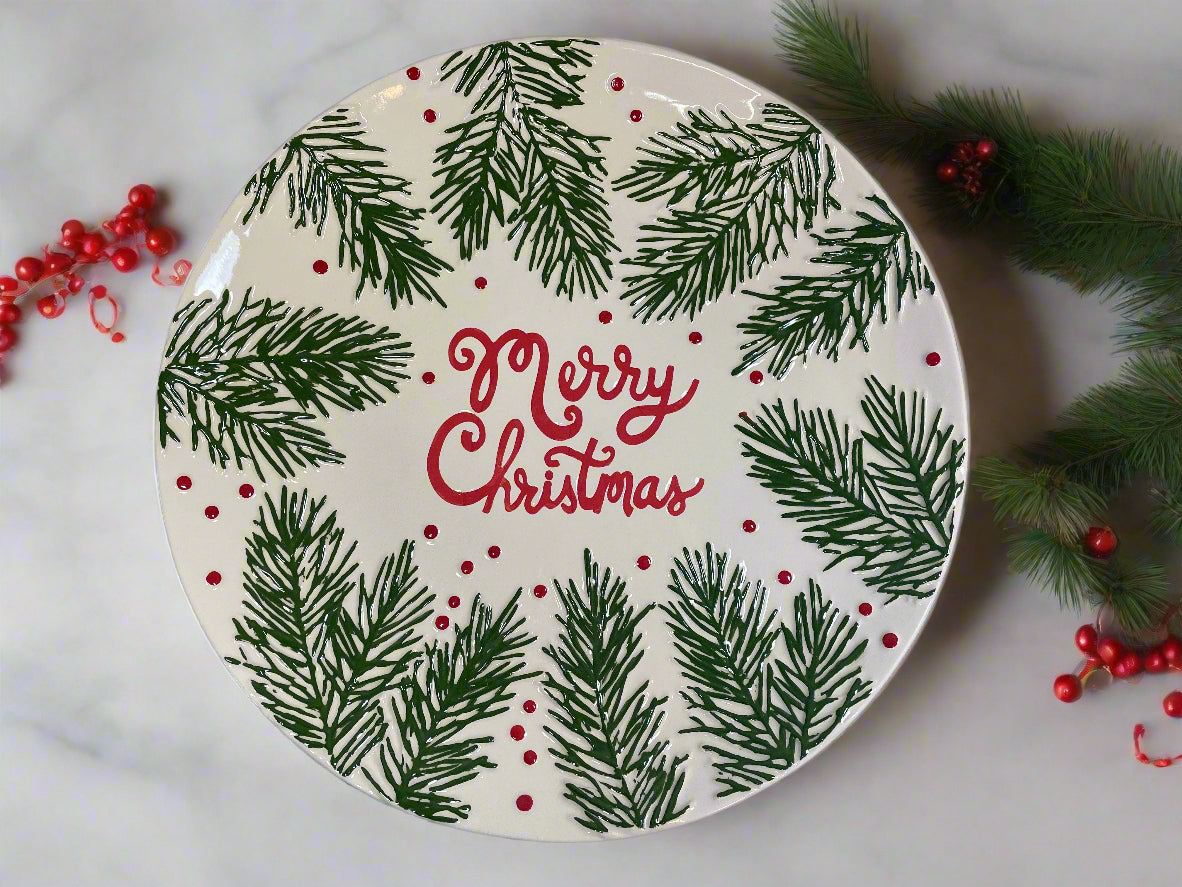 Pine Bough Merry Christmas Round Plate