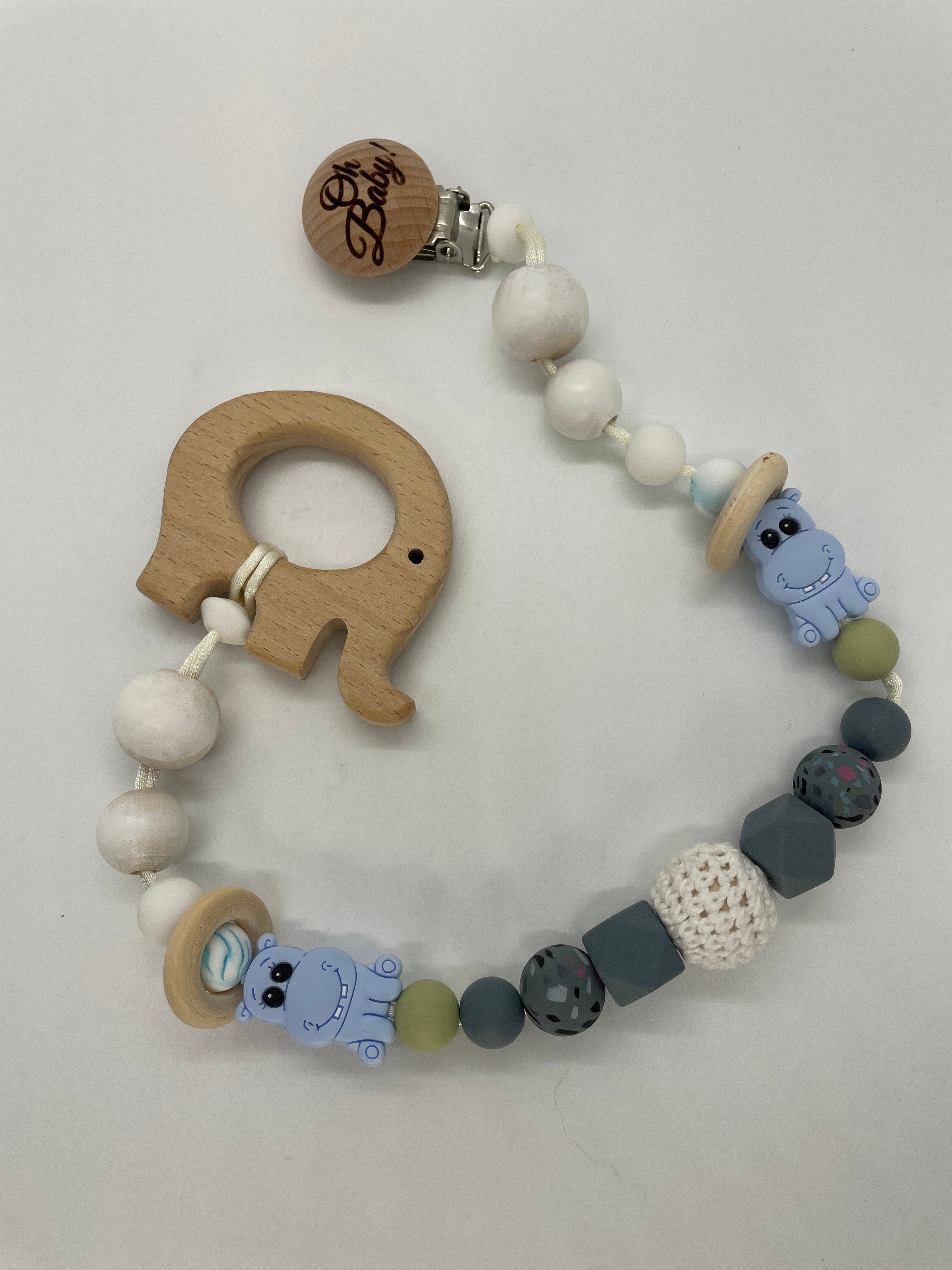 Wooden and Silicone Teether Cord - Elephant