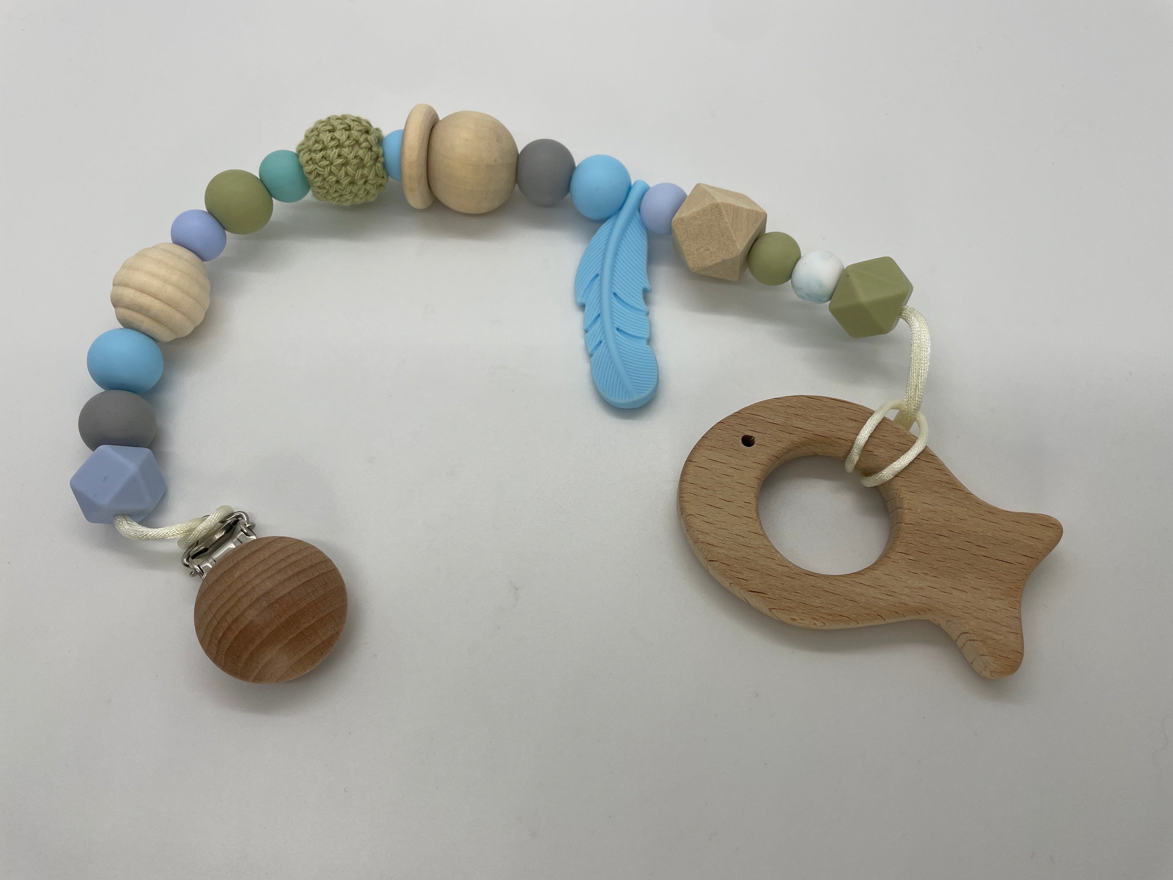 Wood and Silicone Teether Cord - Fish
