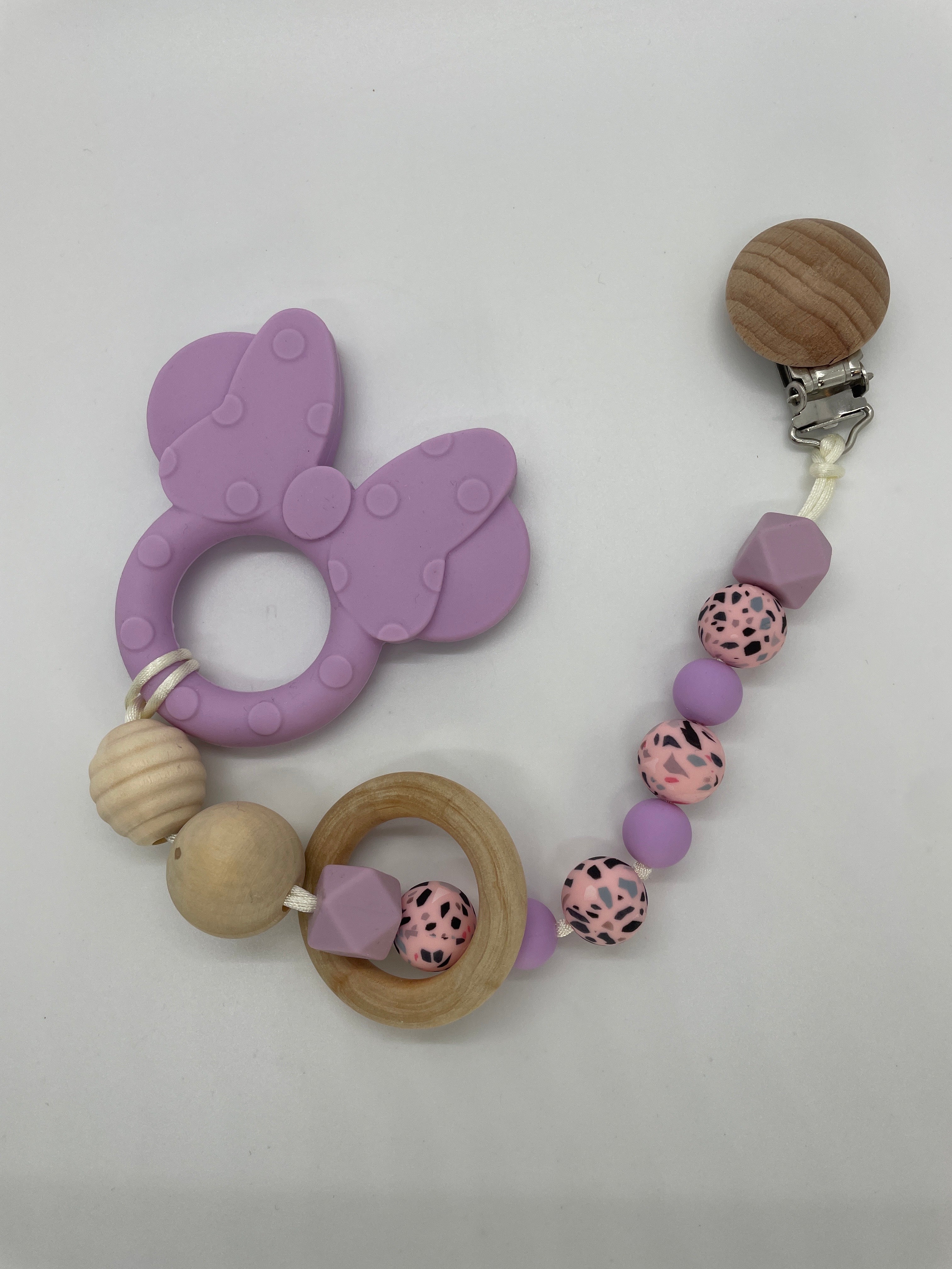 Wood and Silicone Teether Cord - Minnie Mouse