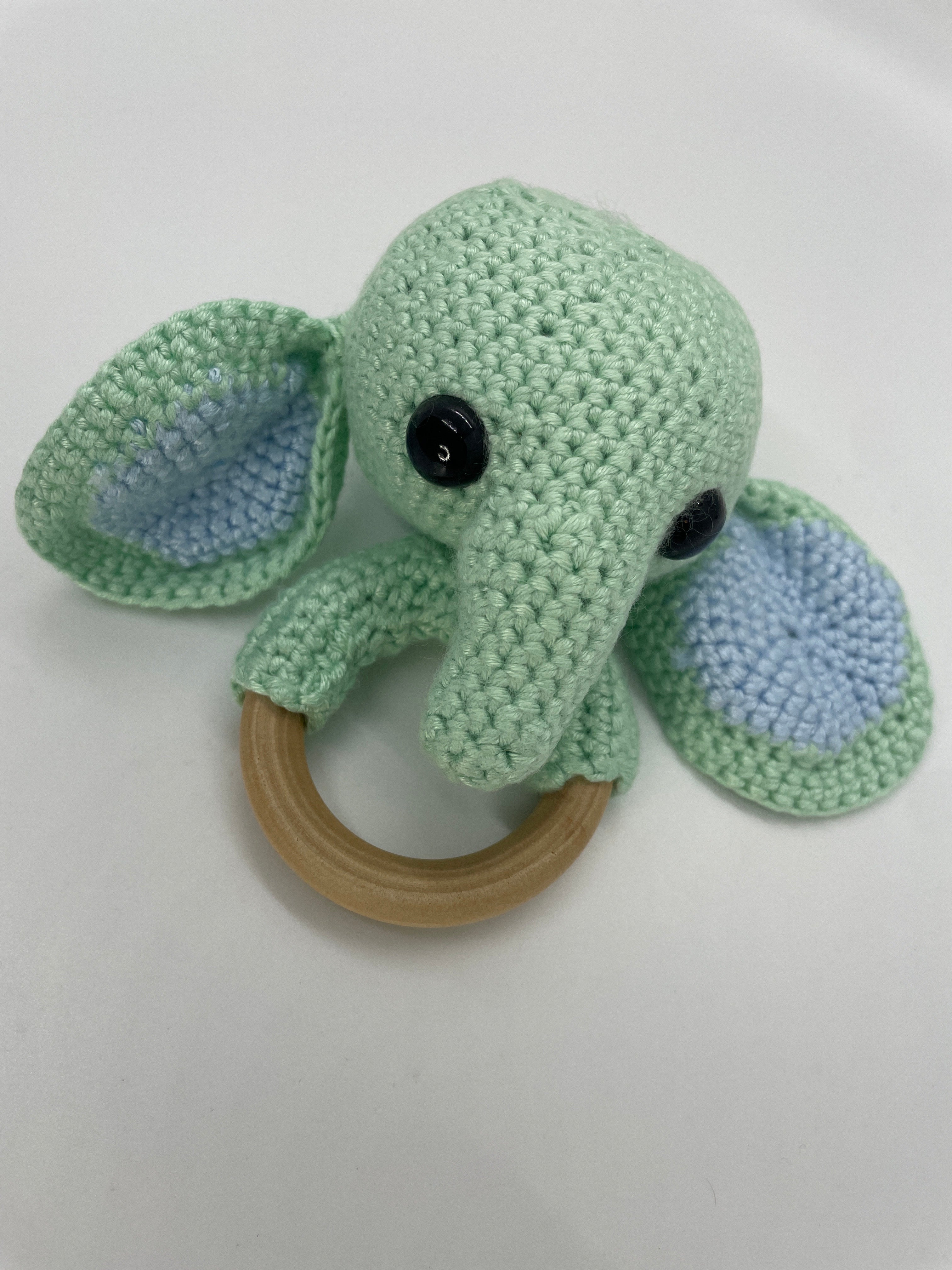 Crochet Elephant Wood Ring Teether