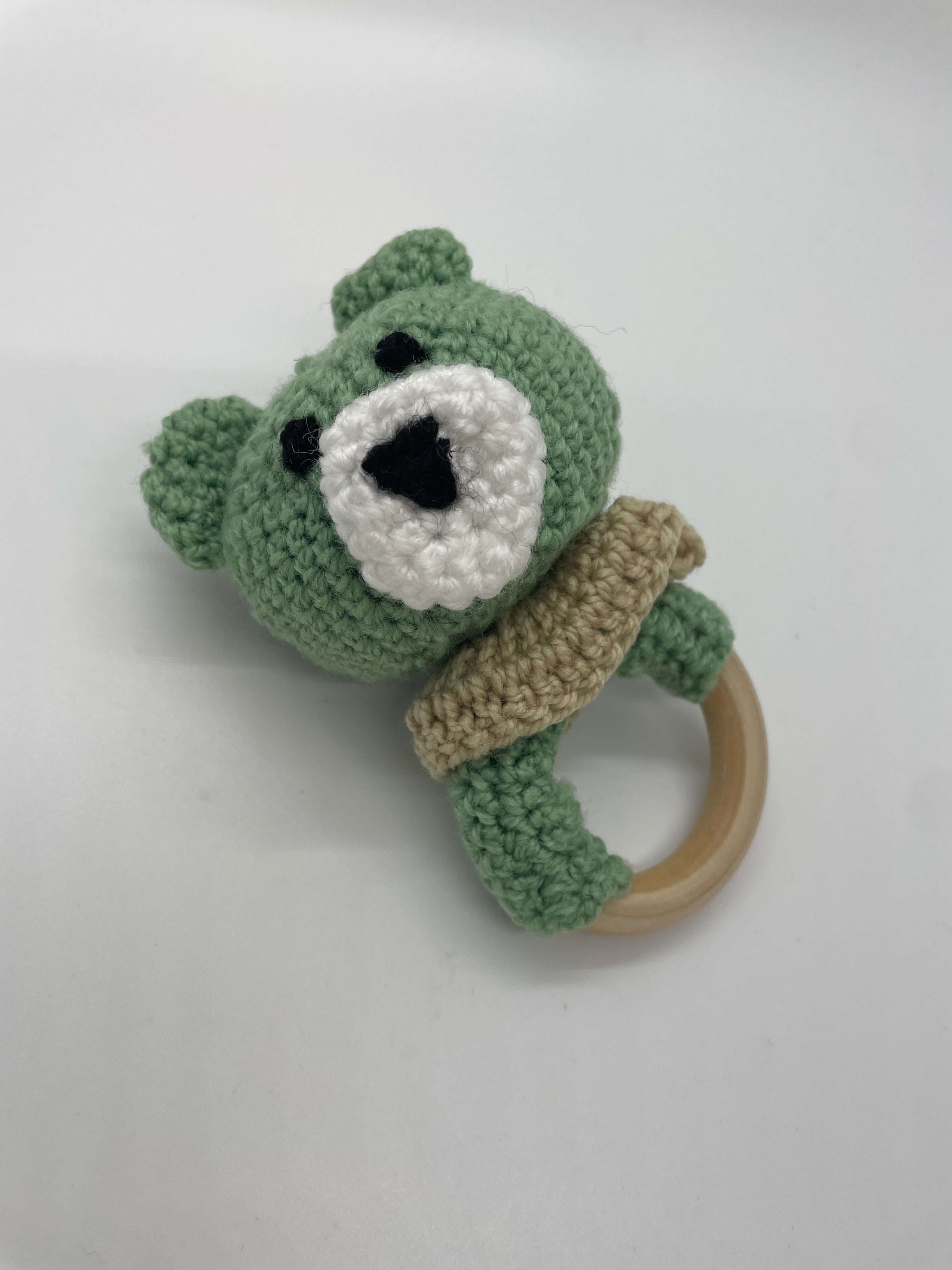 Crochet Bear Wooden Ring Teether