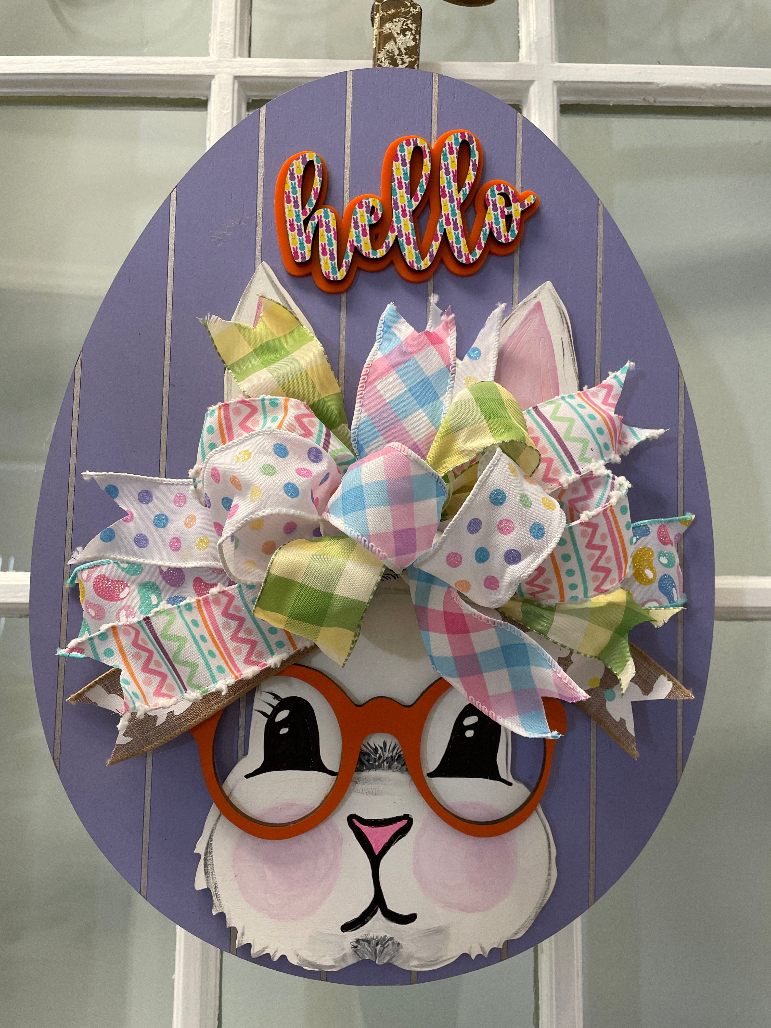 Doorhanger- "Hello" Bunny (Purple)