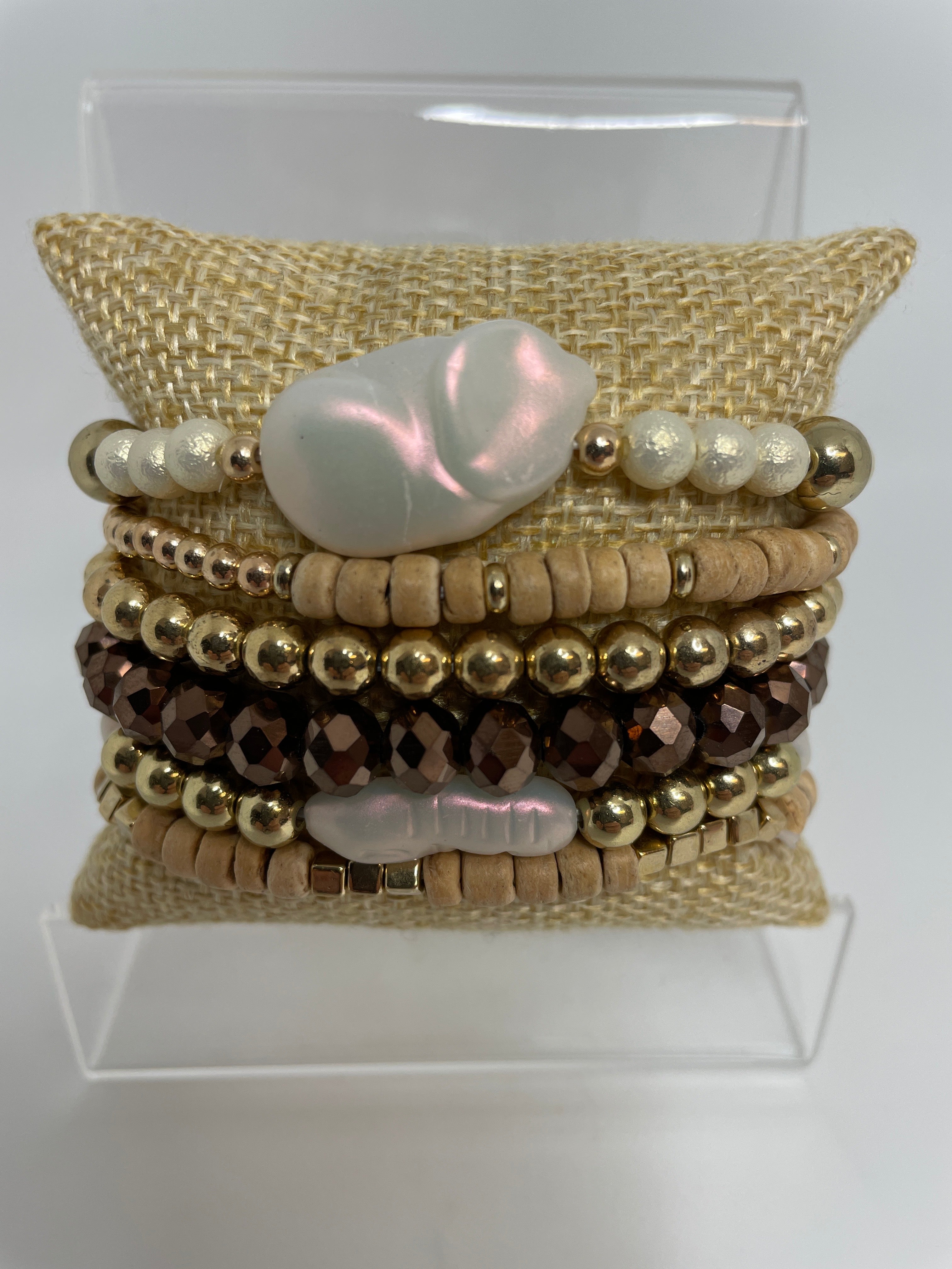 Gold, Neutrals, and Pearl Bracelets- sets of 6