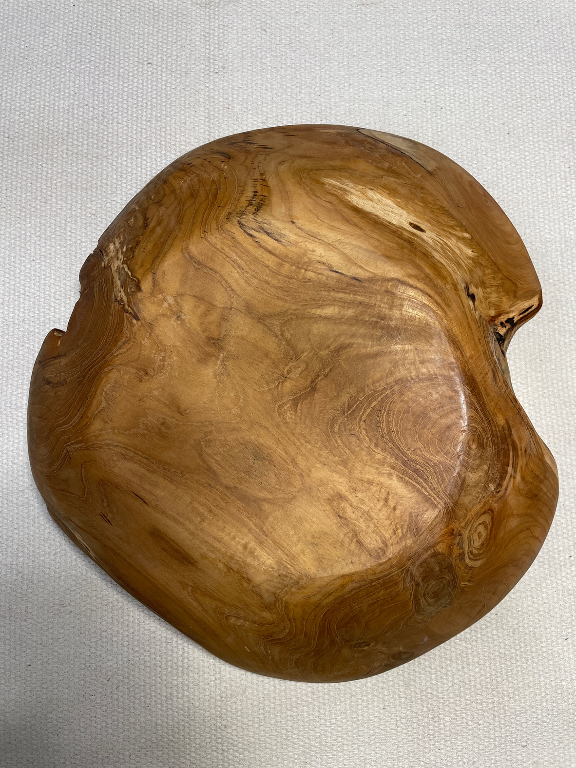Large Live Edge Teak Hand-Carved Bowl