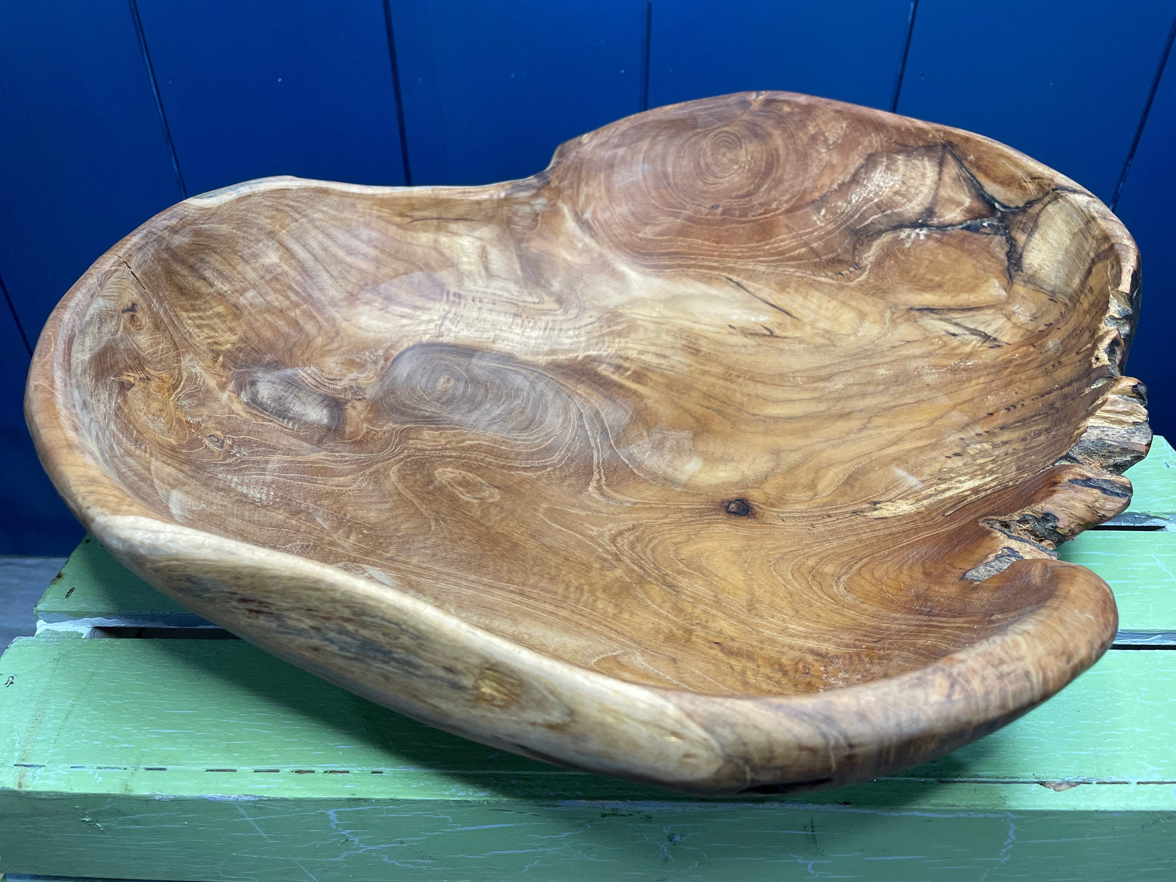 Large Live Edge Teak Hand-Carved Bowl