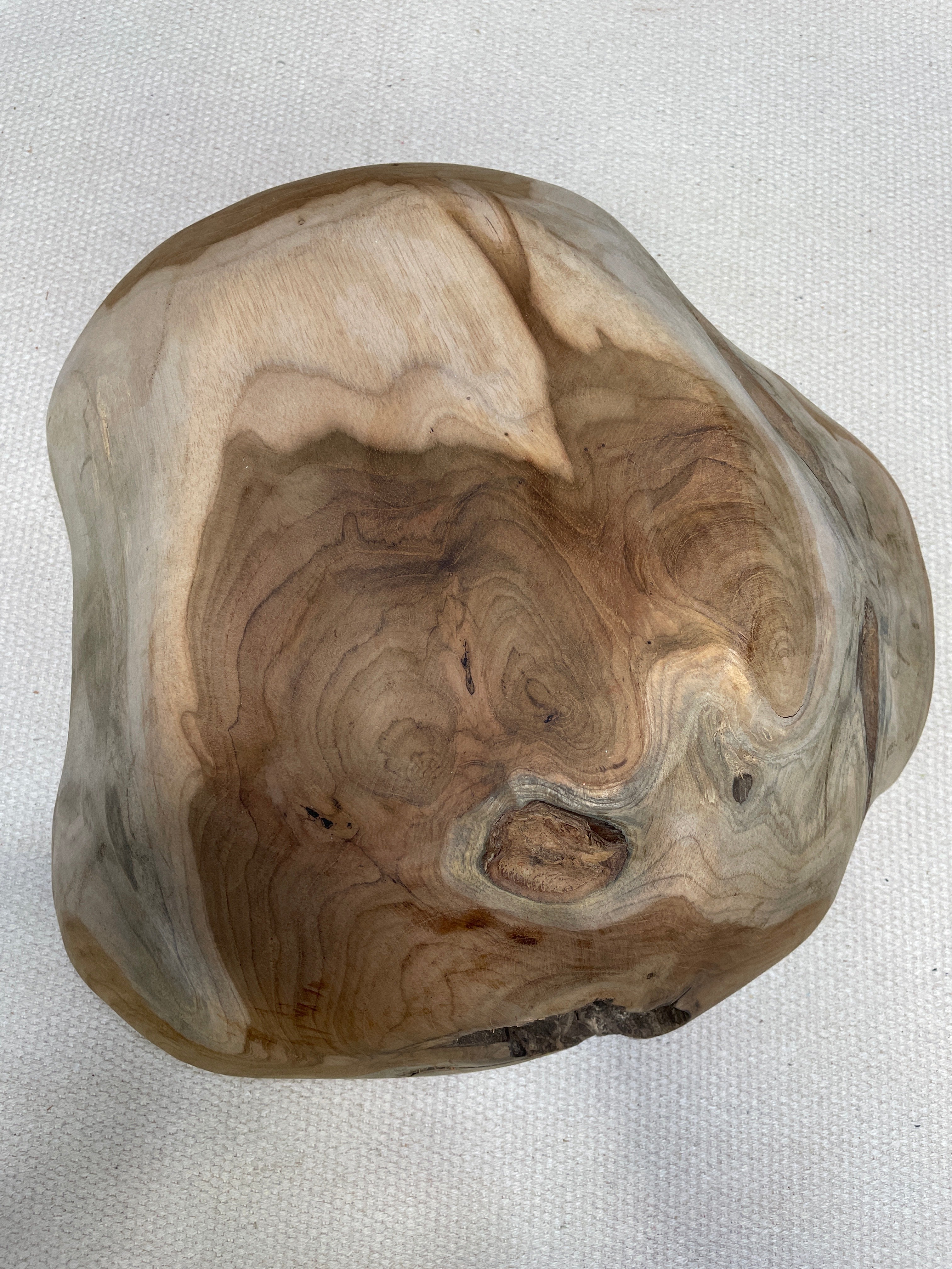 Large Live Edge Teak Hand-Carved Bowl