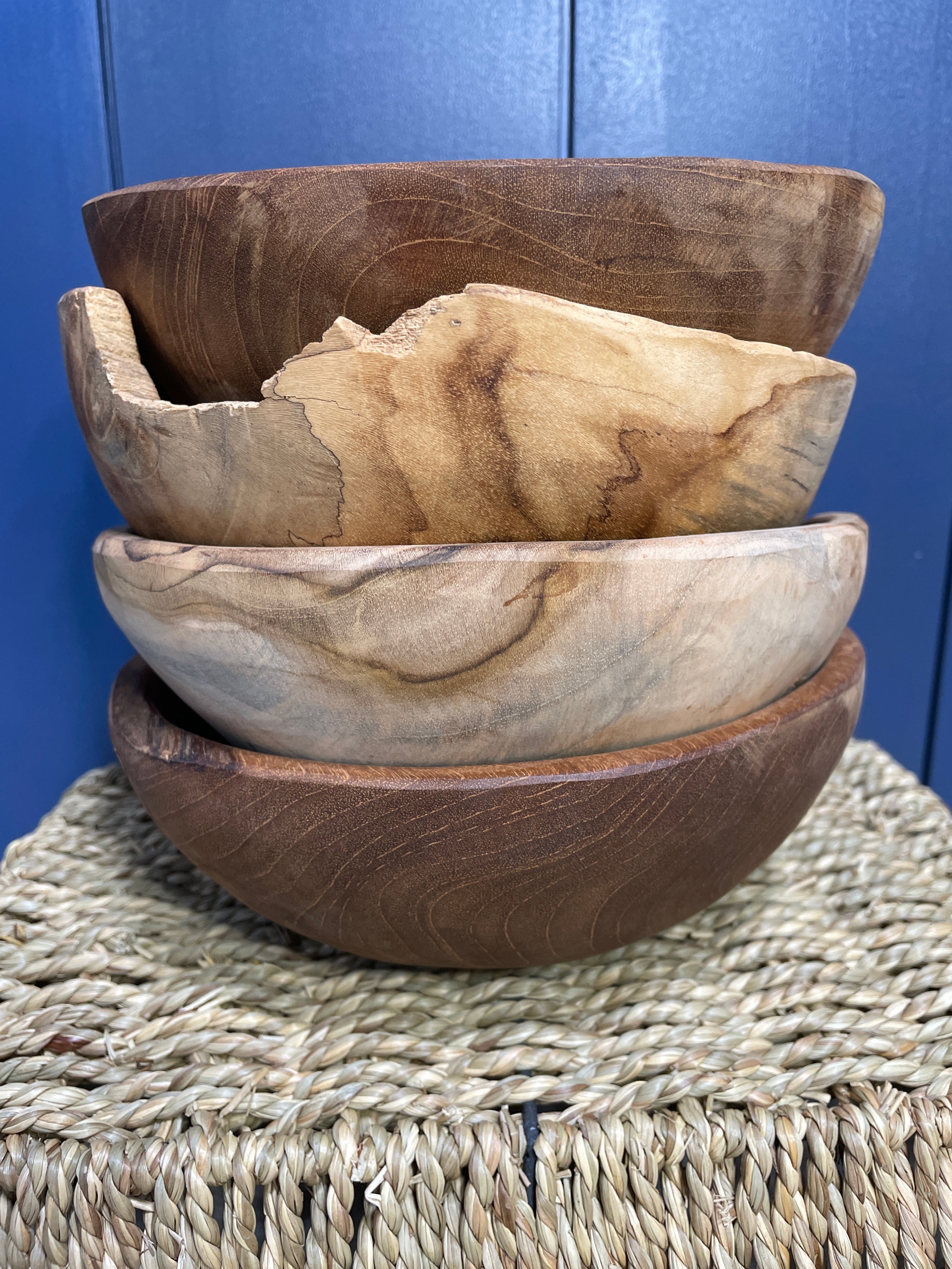 Small Live Edge Teak Wood Hand-Carved Bowl