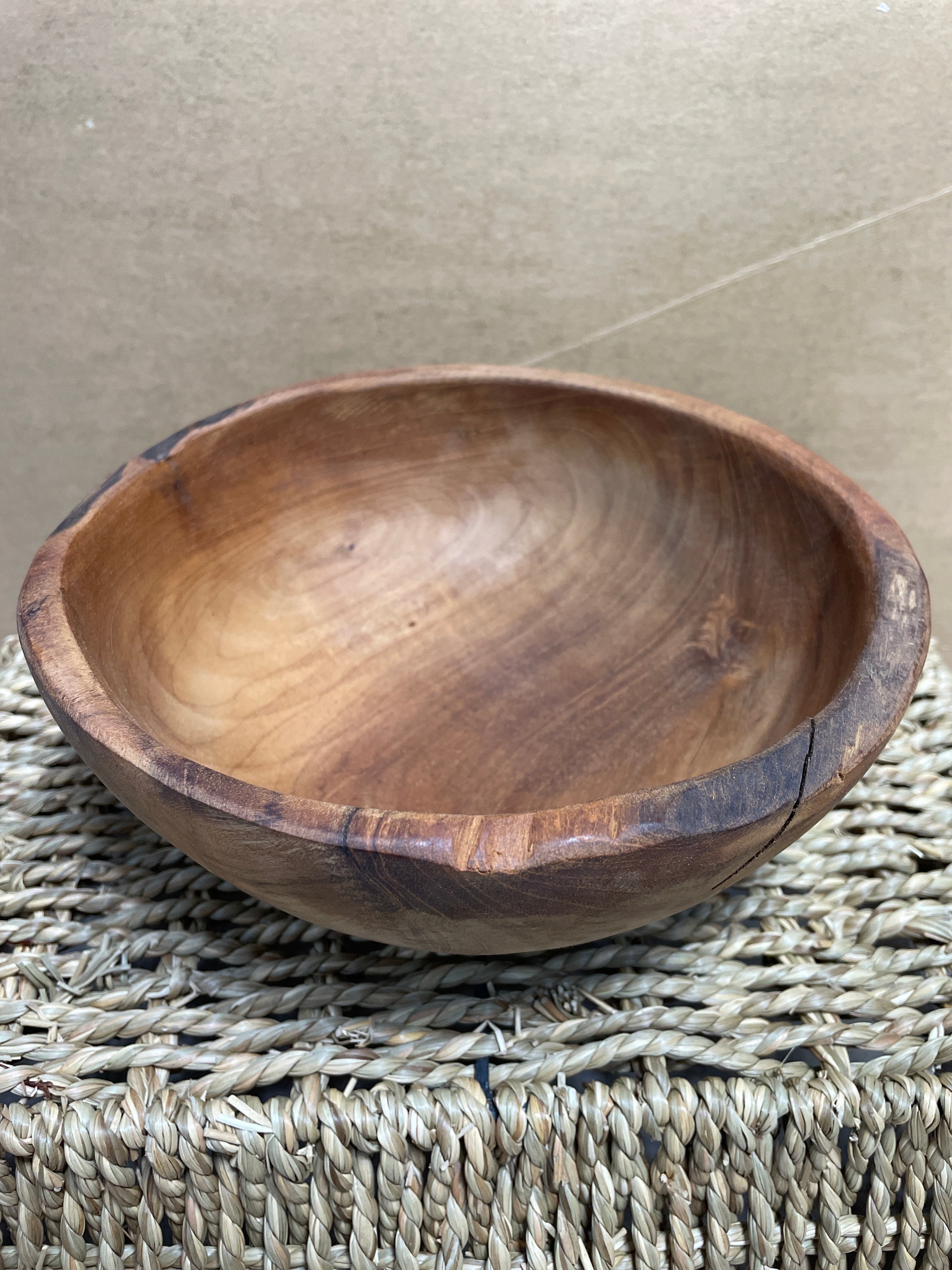 Small Live Edge Teak Wood Hand-Carved Bowl