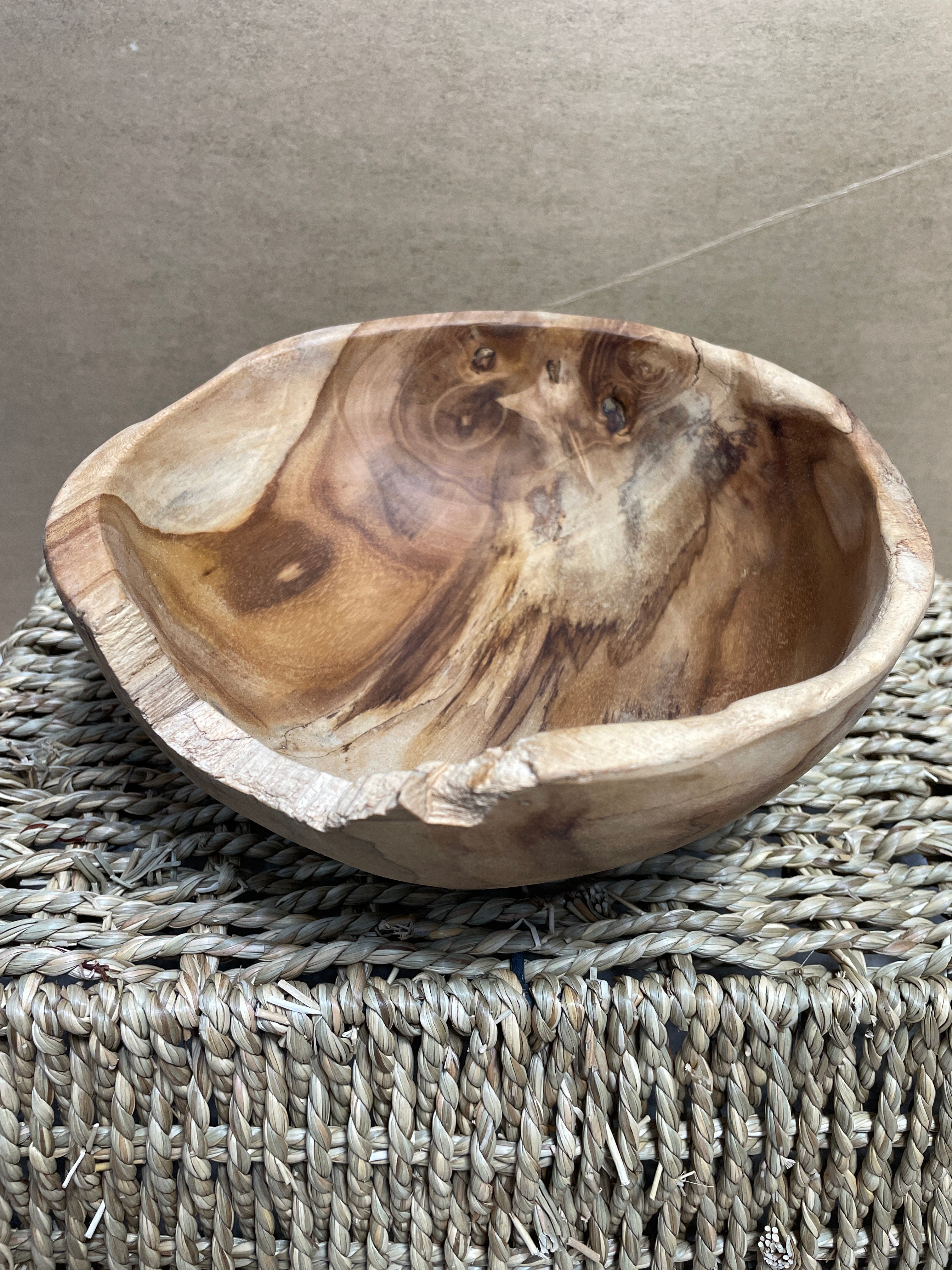 Small Live Edge Teak Wood Hand-Carved Bowl