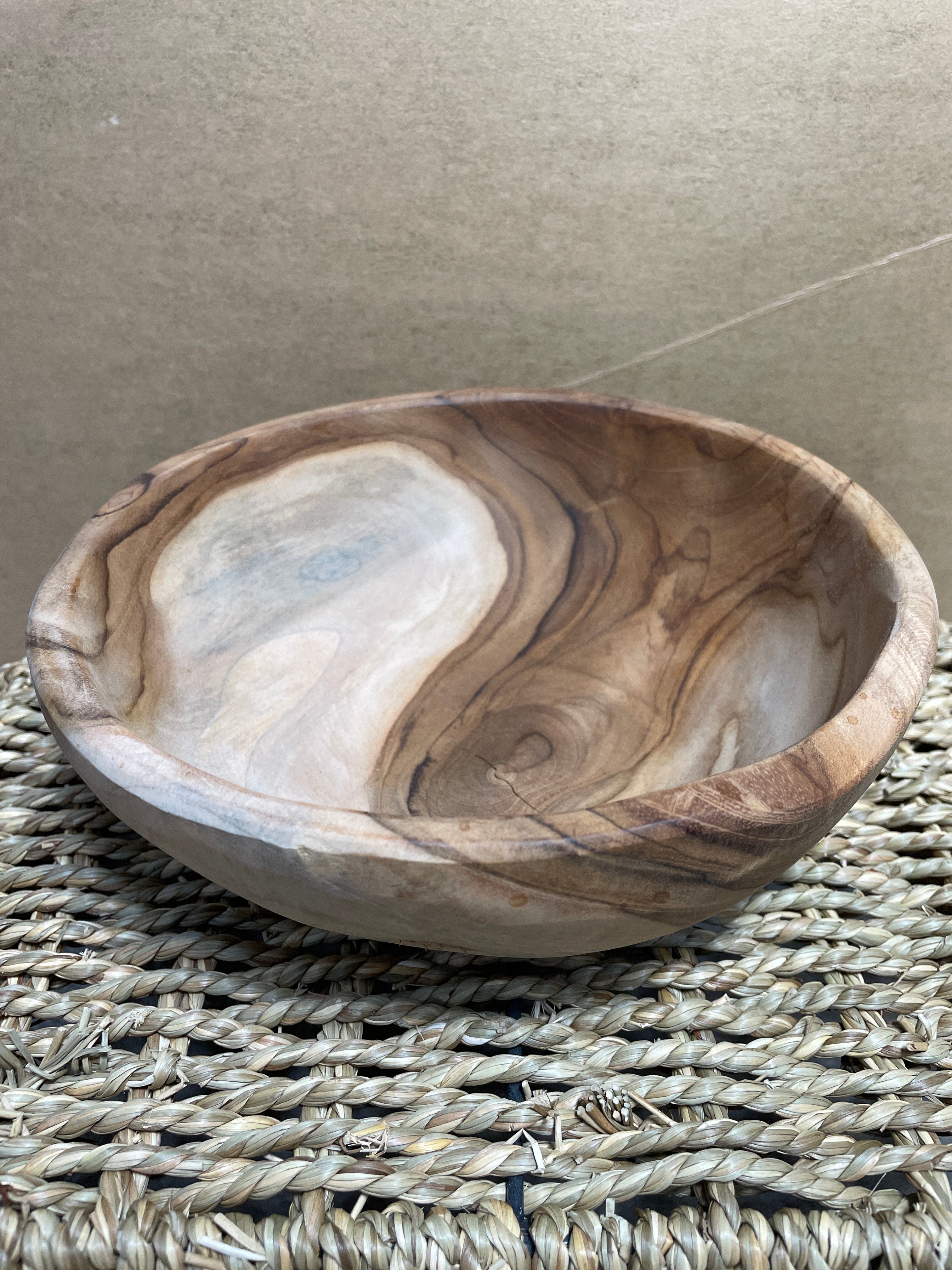 Small Live Edge Teak Wood Hand-Carved Bowl