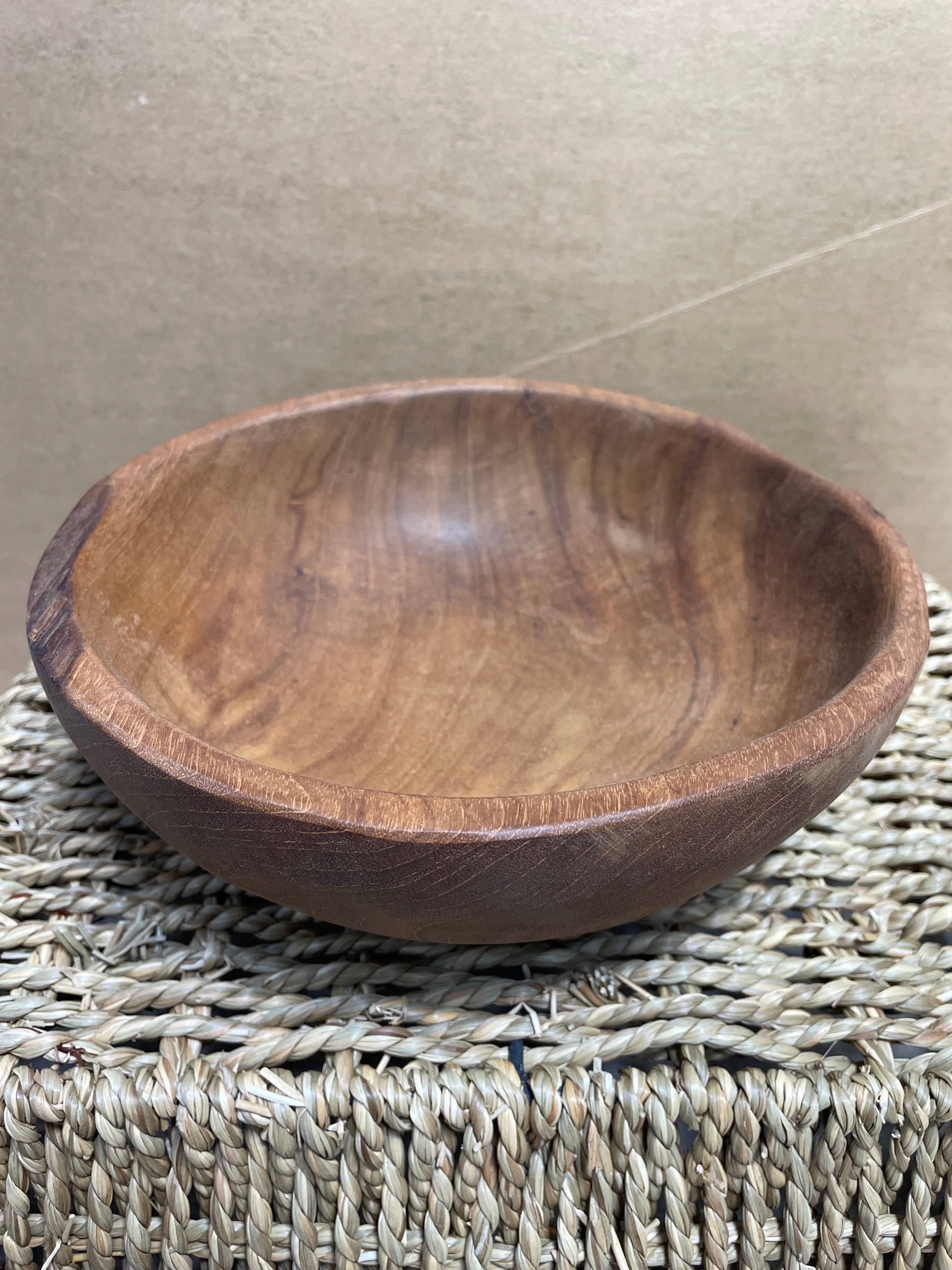 Small Live Edge Teak Wood Hand-Carved Bowl