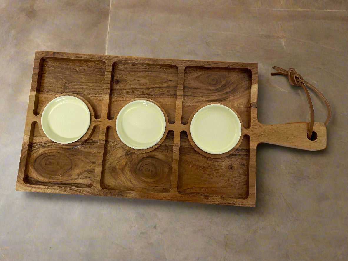 Divided Wood Serving Board with Bowls
