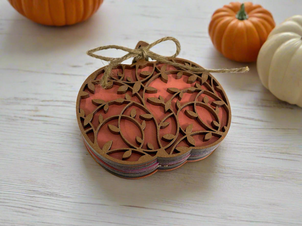 Wooden Pumpkin Coaster Sets of 4