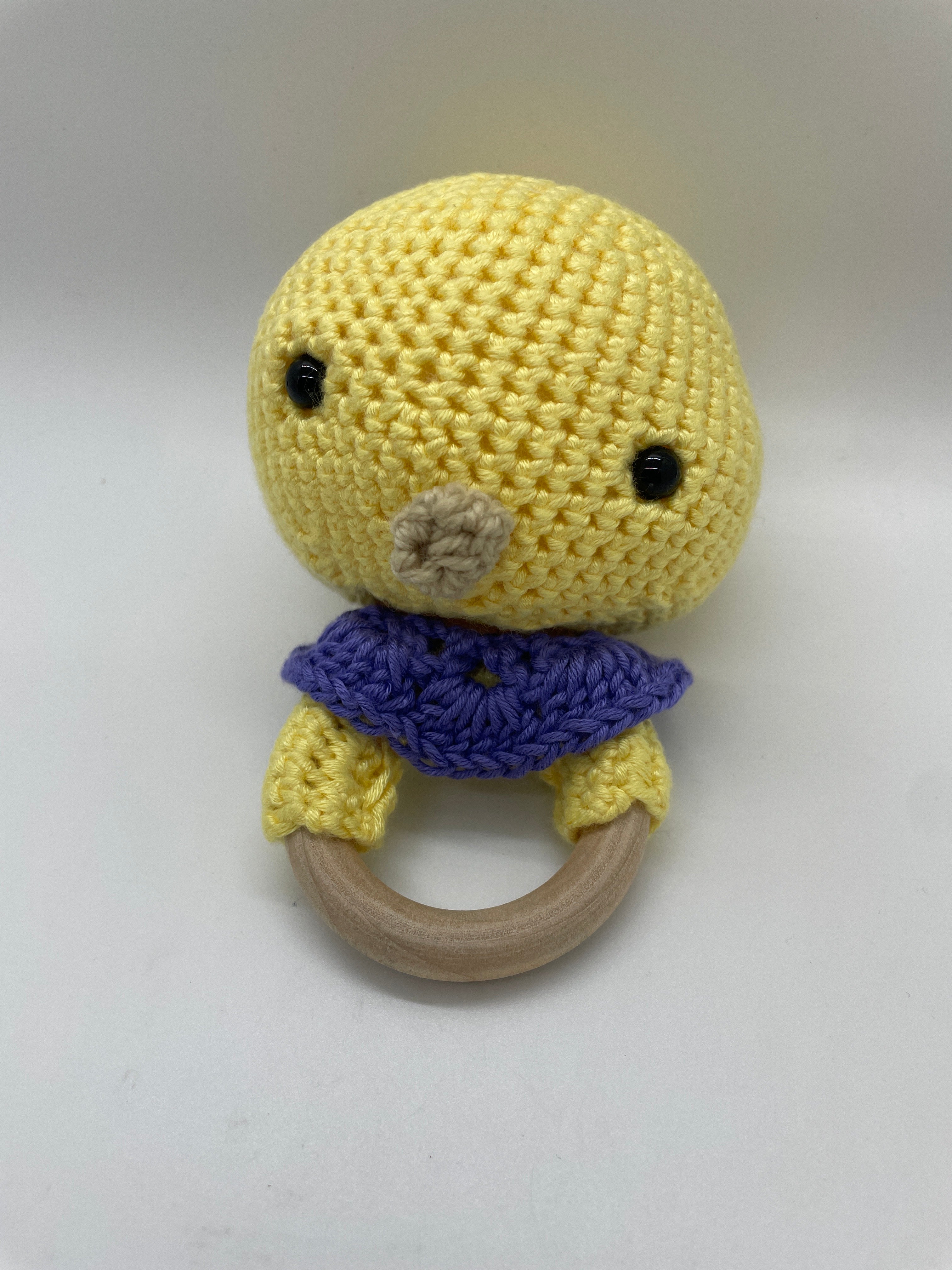 Crochet Chick Wood Ring Teether