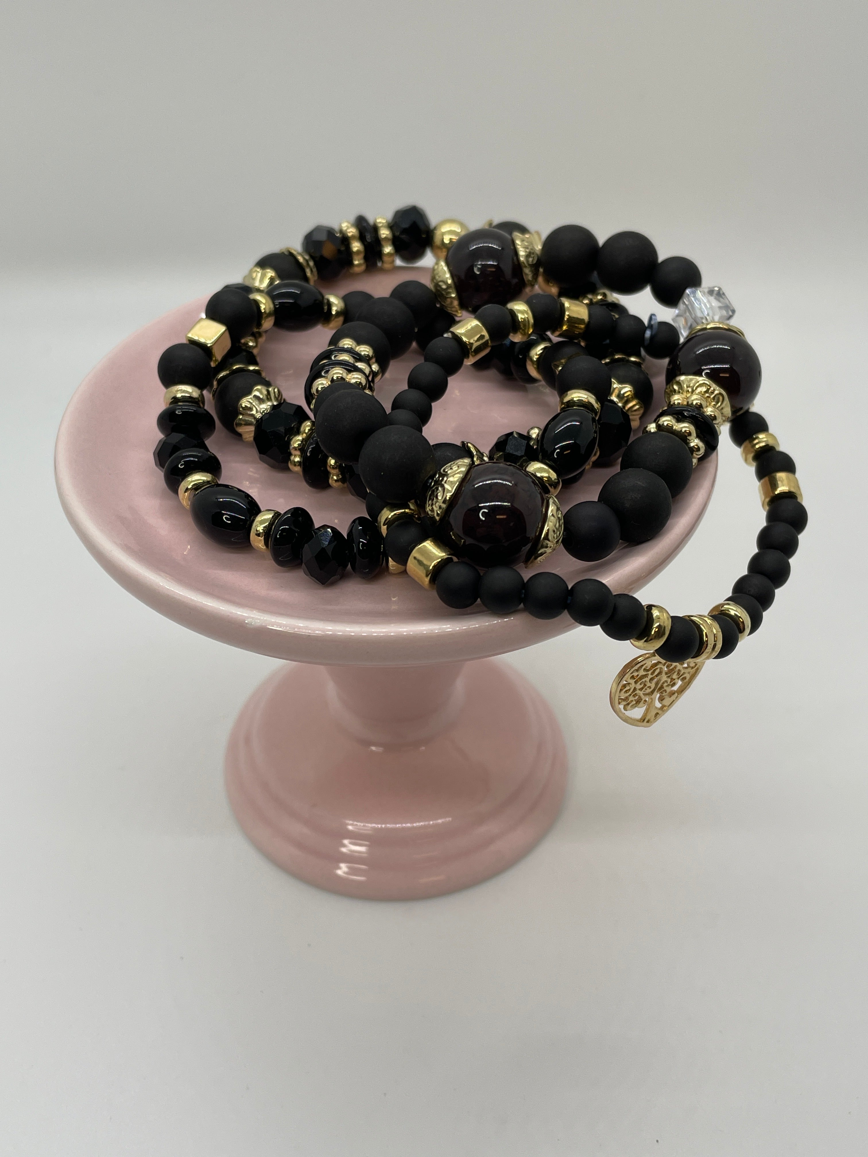 Black Mixed-Bead Bracelet Set of 4