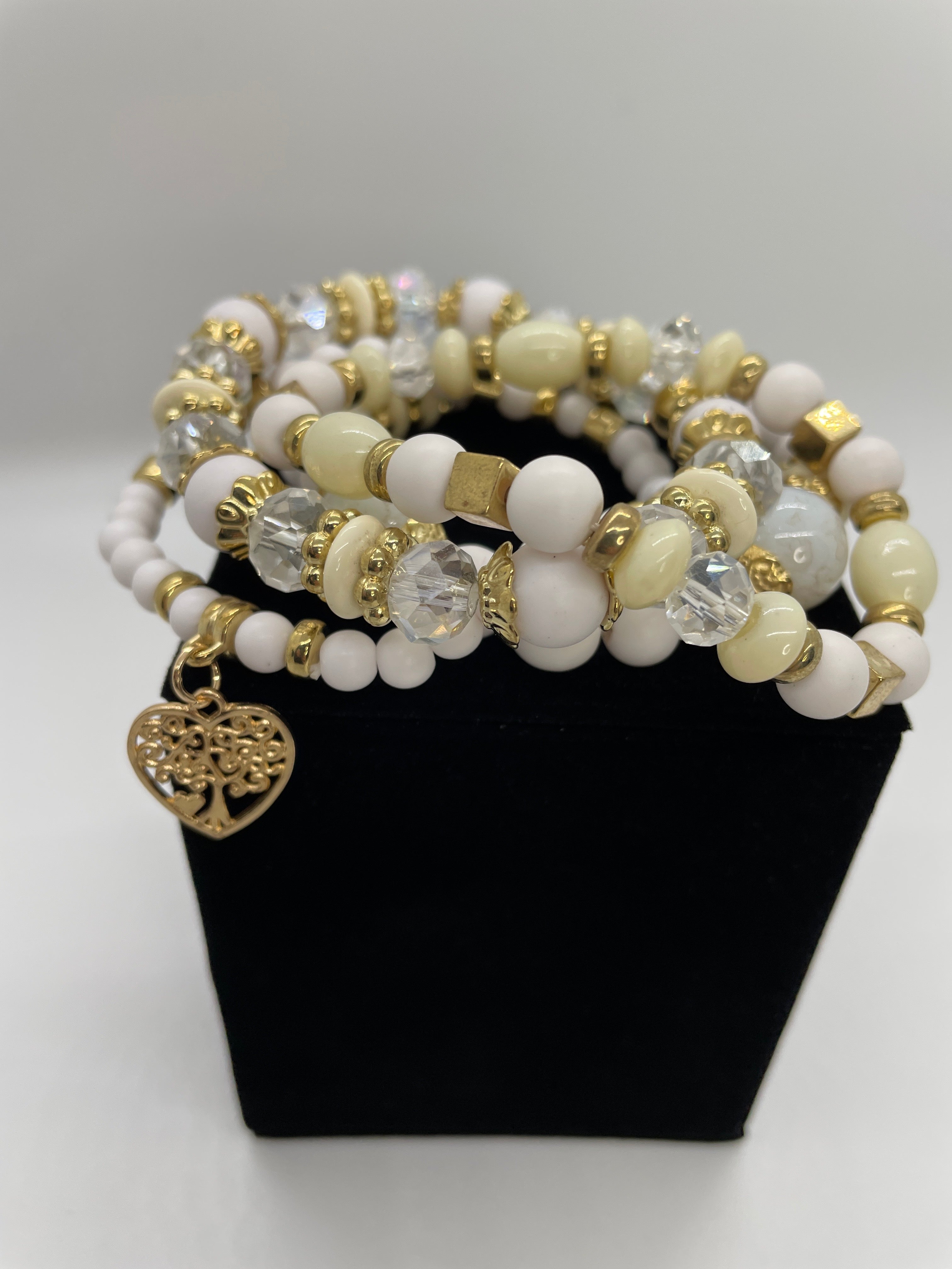 White/Cream Mixed-Bead Bracelet Set of 4