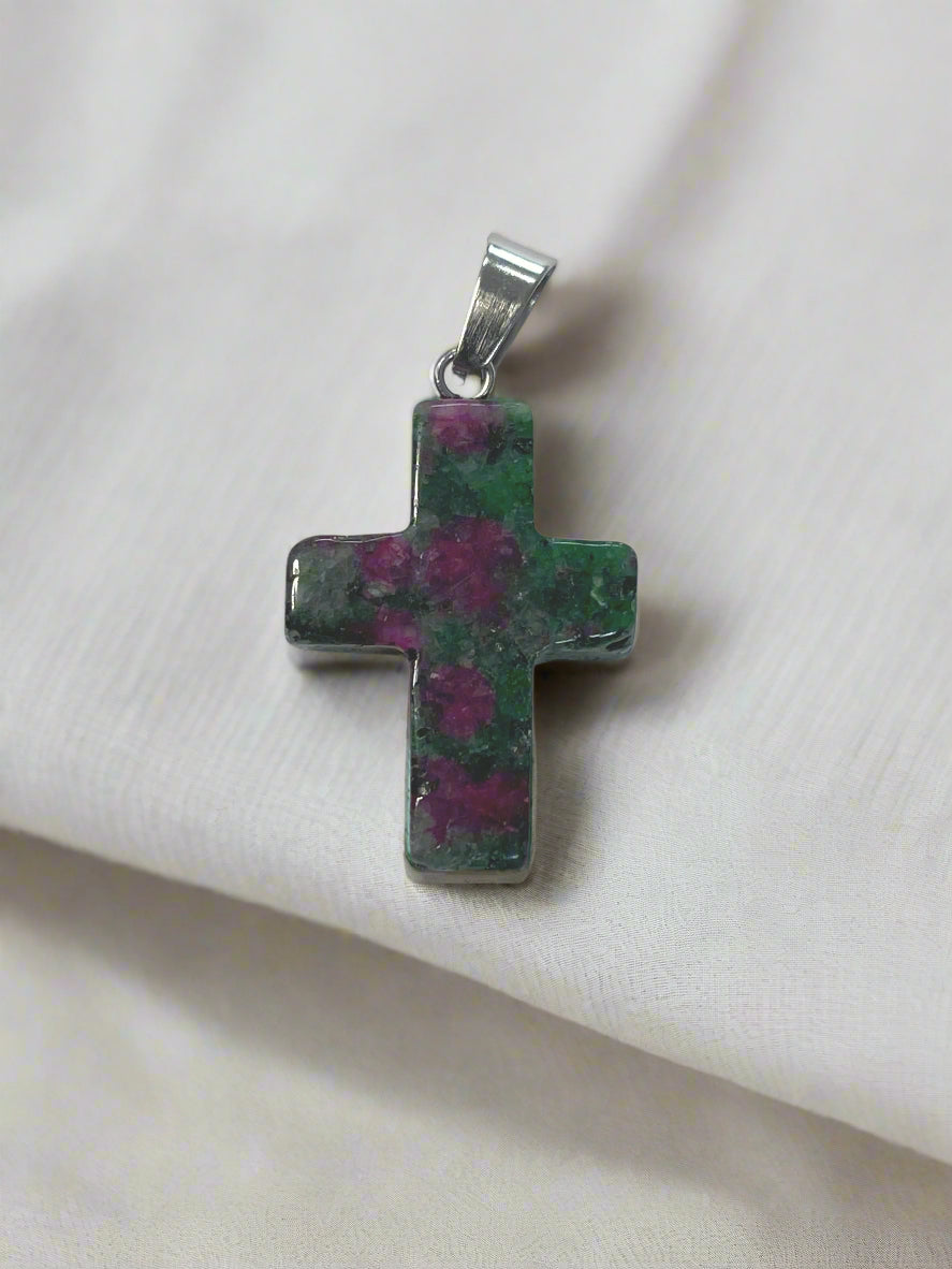 Natural Stone Cross Pendent Necklaces