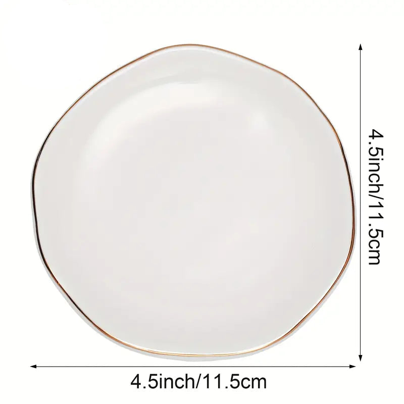 Gold-trimmed White Ceramic Ring Dish
