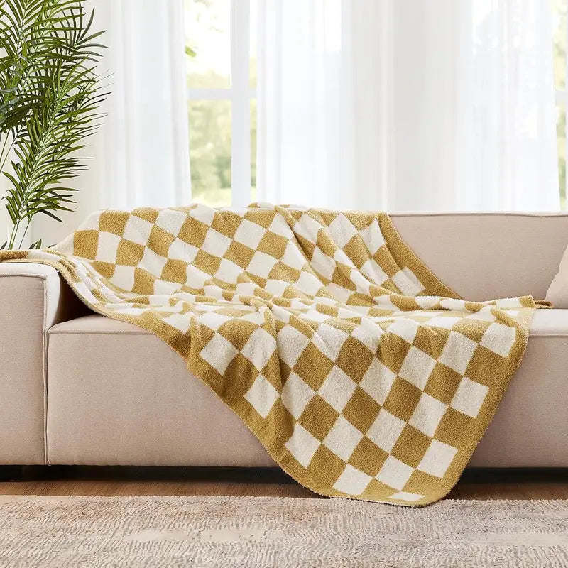 Gold and White Checkered Blanket