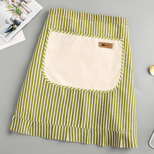 Stripe Half-length linen cooking Apron with pockets_CWMM2033