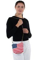 American Flag Crossbody Bag in Canvas with Chain Strap in Canvas Material