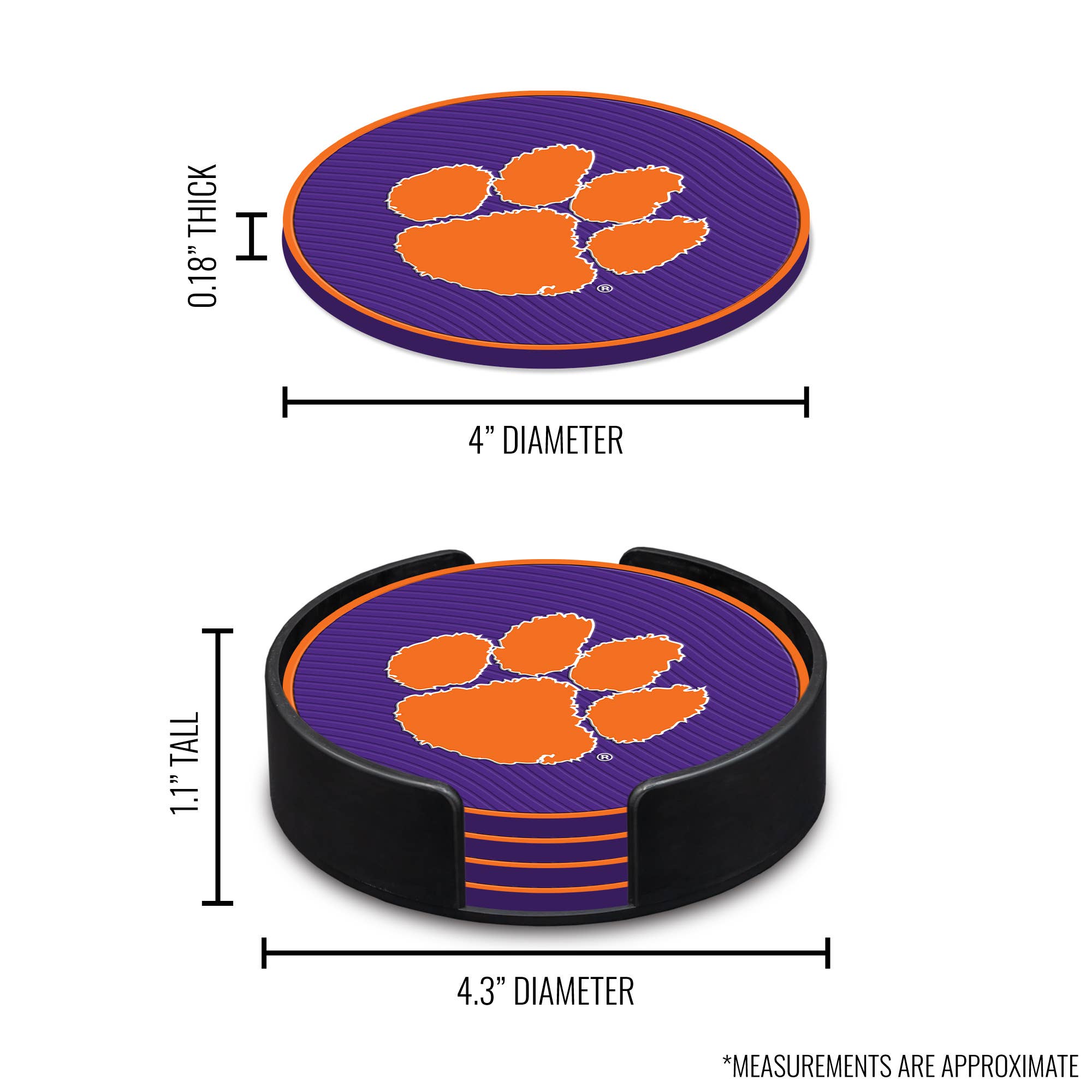 Clemson Tigers Molded PVC Coaster (4-Pack)
