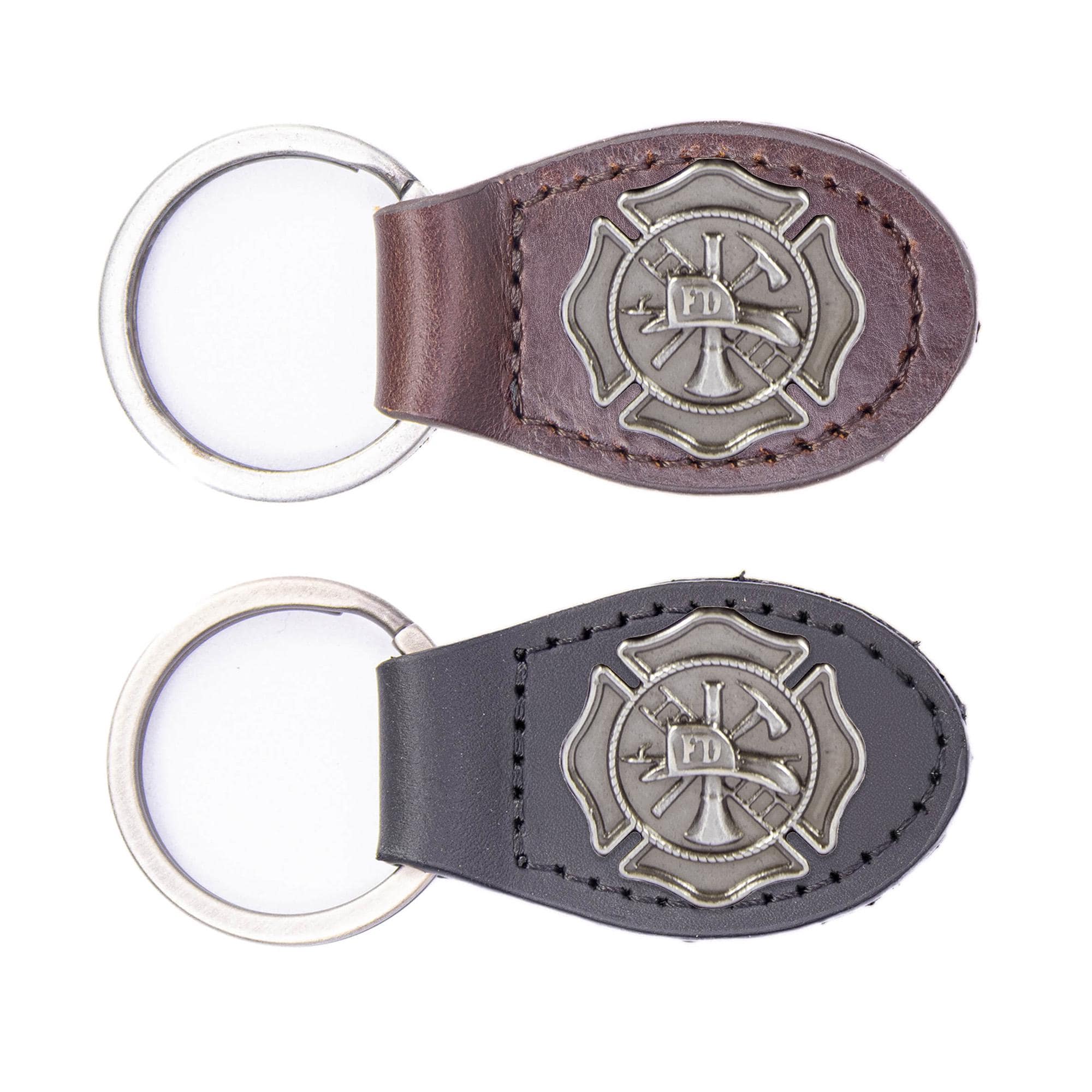 Maltese Cross Oval Leather Keychain