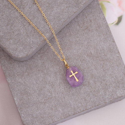 WOMEN NATURAL STONE CROSS NECKLACE_CWAJE0630