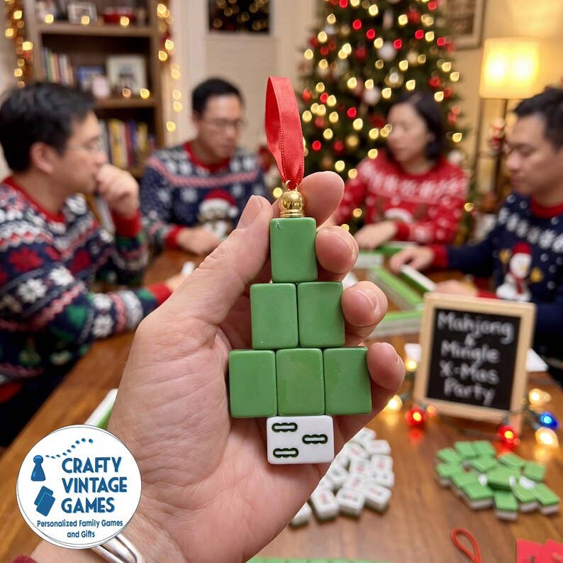 Mahjong Tile Tree Christmas Ornament, Authentic Mahjong Tiles, Mahjong Lover Gift, Game Night Decor, family Christmas Gift for mahjong mama