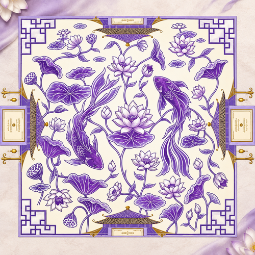 Mahjong Mat - Purple Lotus Koi