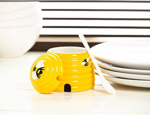 Beehive Covered Jar with Spoon-4"H