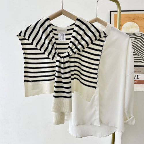 STRIPED KNITTED OUTER SHAWL_CWASC0758