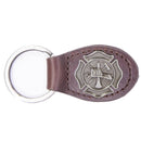 Maltese Cross Oval Leather Keychain