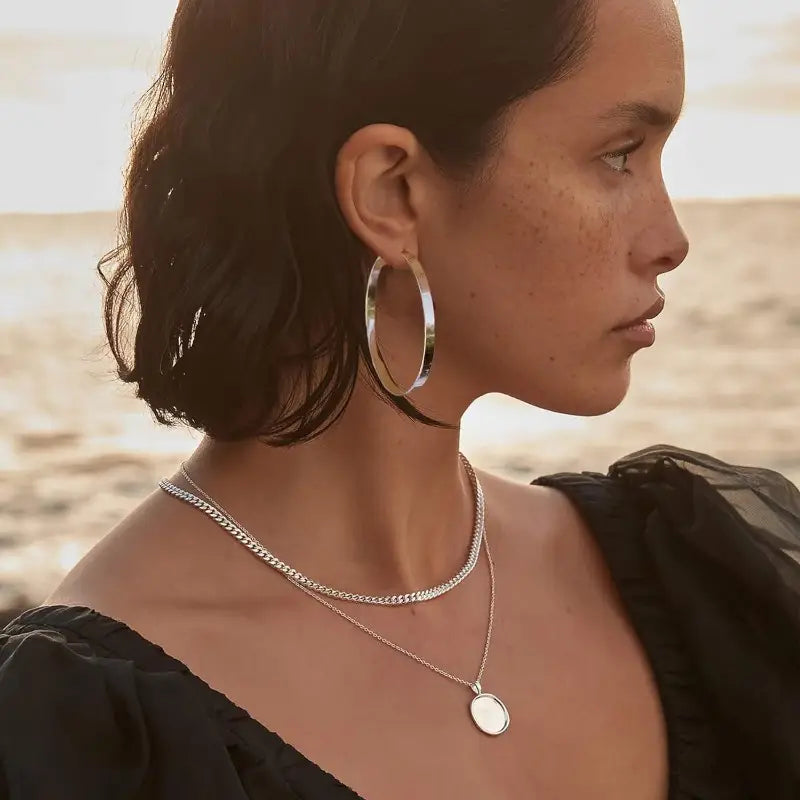 S925 Wide-Face Hoop Earrings