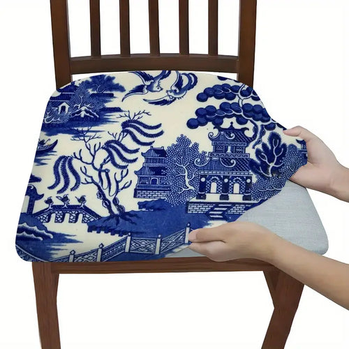 Blue and White Chair Cushion Covers, Set/4