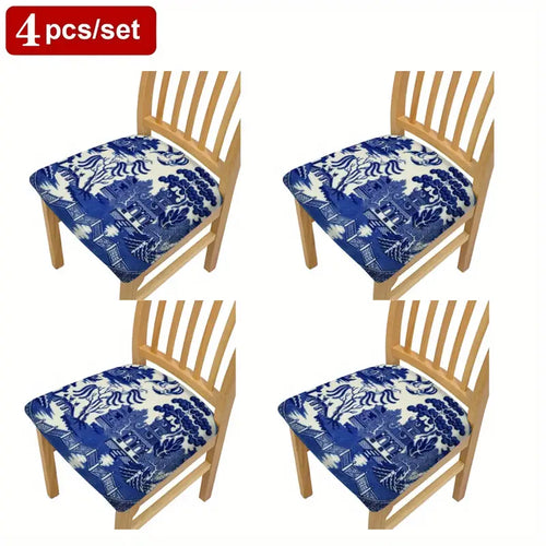 Blue and White Chair Cushion Covers, Set/4