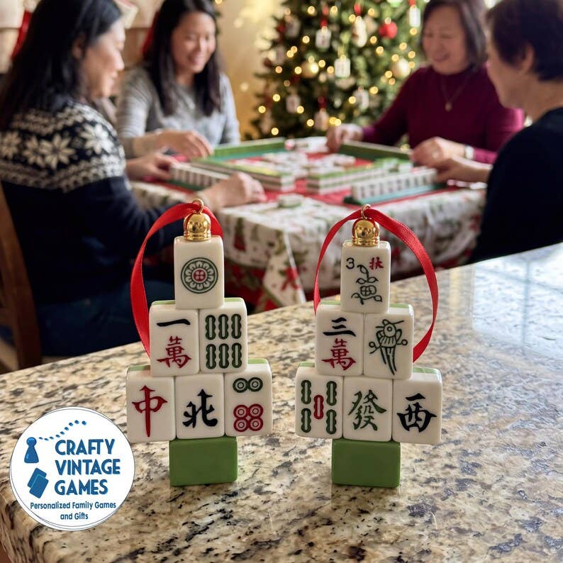 Mahjong Tile Tree Christmas Ornament, Authentic Mahjong Tiles, Mahjong Lover Gift, Game Night Decor, family Christmas Gift for mahjong mama