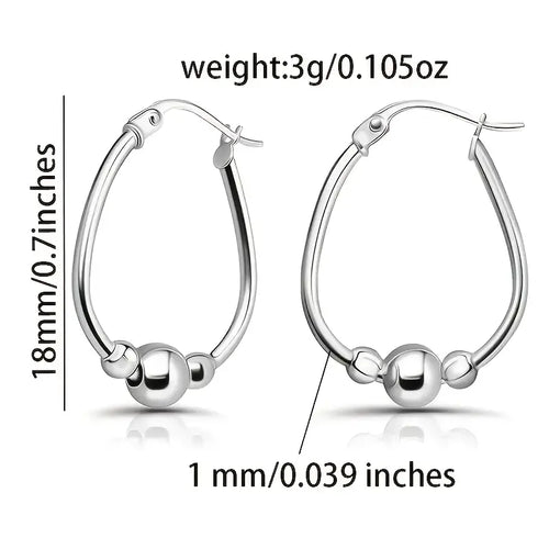 Sterling Silver 3-Beaded Hoop Earrings