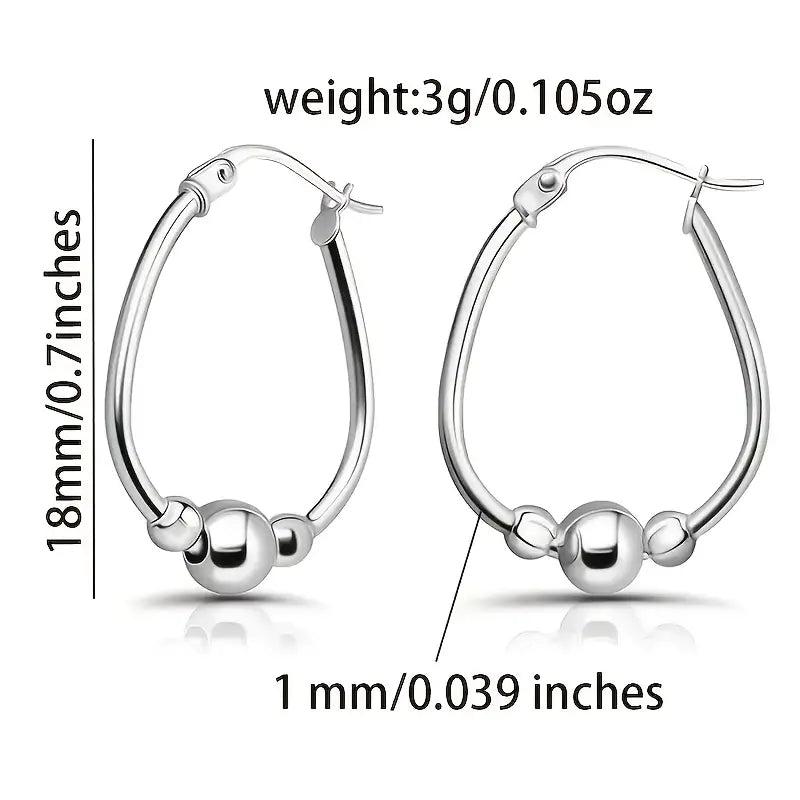 Sterling Silver 3-Beaded Hoop Earrings