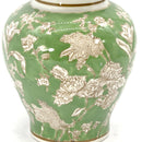 Green & White  Floral Peony Chinoiserie Jar 12"