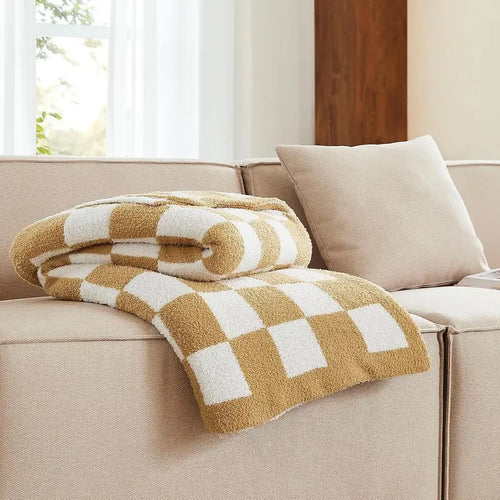 Gold and White Checkered Blanket