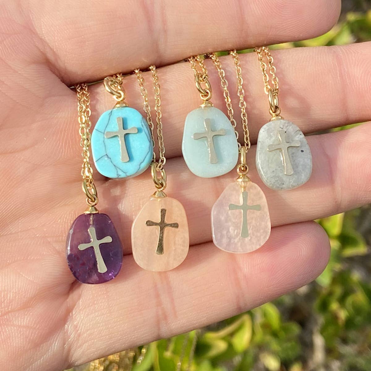 WOMEN NATURAL STONE CROSS NECKLACE_CWAJE0630